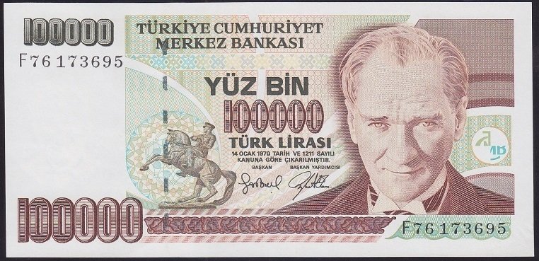 7.EMİSYON 3.TERTİP 100000 LİRA F76 173695 ÇİL