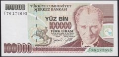 7.EMİSYON 3.TERTİP 100000 LİRA F76 173695 ÇİL