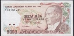 7.EMİSYON 2.TERTİP 5000 LİRA B33 185244 ÇOK TEMİZ +