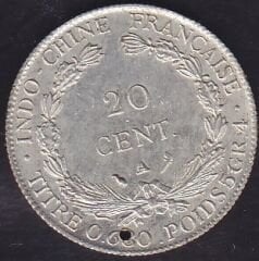 French İndochina 20 Cent 1937 Gümüş Kaplama