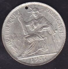 French İndochina 20 Cent 1937 Gümüş Kaplama
