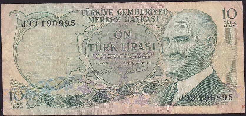 6.Emisyon 2.Tertip 10 Lira J33 196895 Çok Temiz