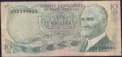 6.Emisyon 2.Tertip 10 Lira J33 196895 Çok Temiz