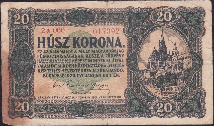 Macaristan 20 Korona 1920 Temiz