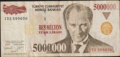 7.Emisyon 5 000 000 Lira I72 599056 Çok Temiz