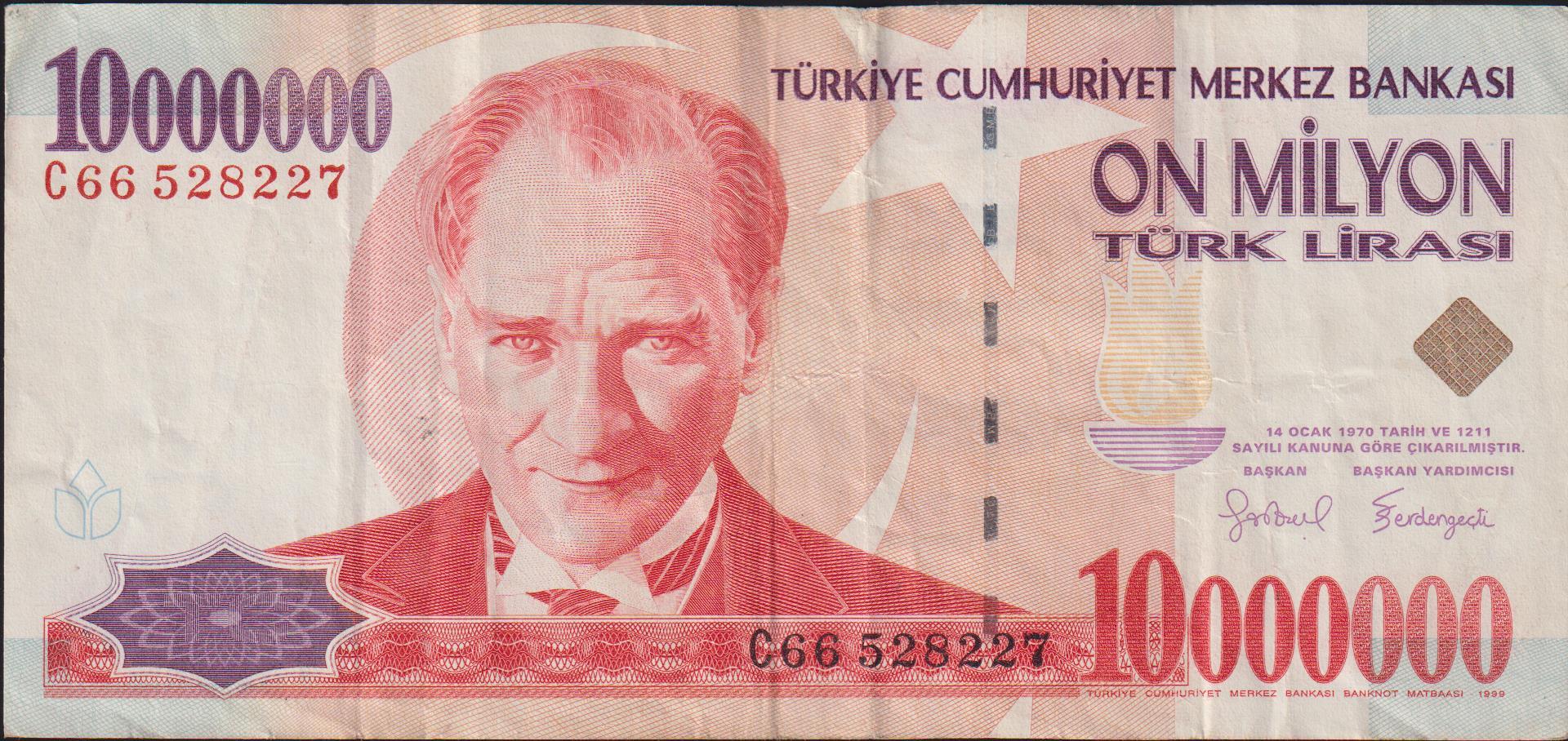 7.Emisyon 10 000 000 Lira C66 528227 Çok Temiz+