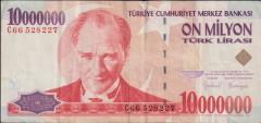 7.Emisyon 10 000 000 Lira C66 528227 Çok Temiz+