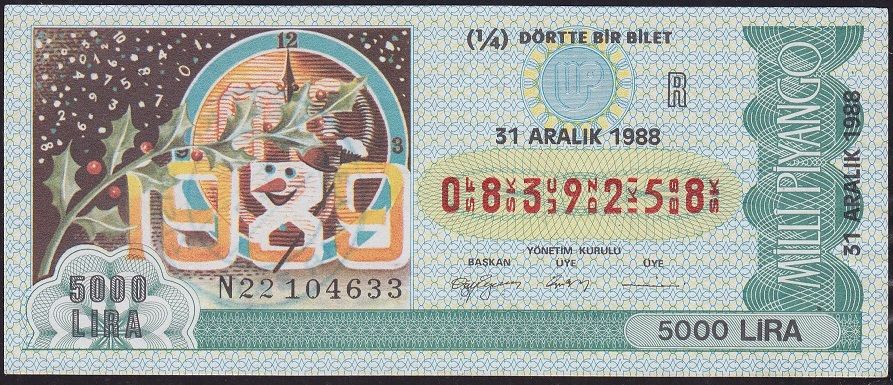 1988 31 Aralık Çeyrek Bilet - R Serisi