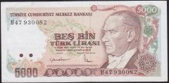7.EMİSYON 2.TERTİP 5000 LİRA B47 930082 ÇOK TEMİZ +