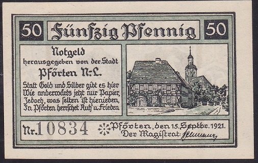ALMANYA 50 PFENNİNG NOTGELD 1921 ÇİL