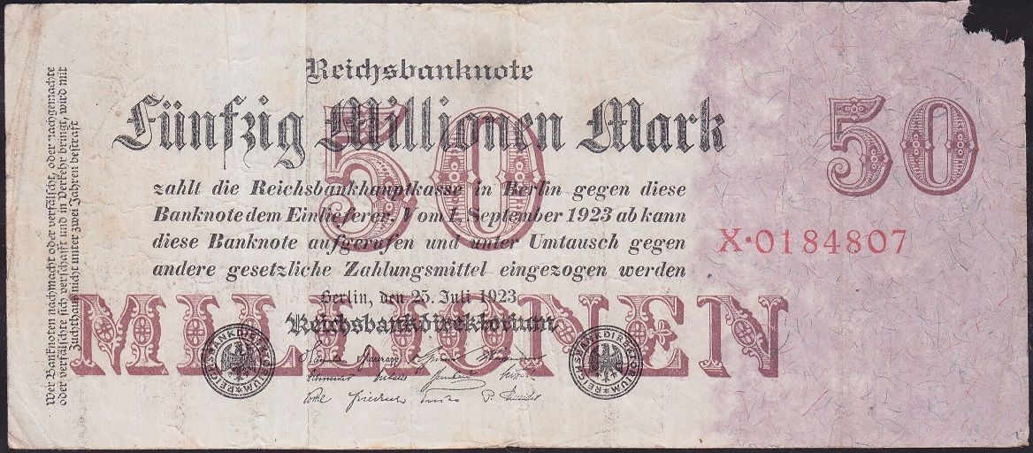 Almanya 50 Milyon Mark 1923 Haliyle