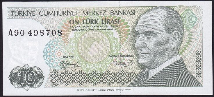 7.Emisyon 1.Tertip 10 Lira A90 498708 Çilaltı Çil