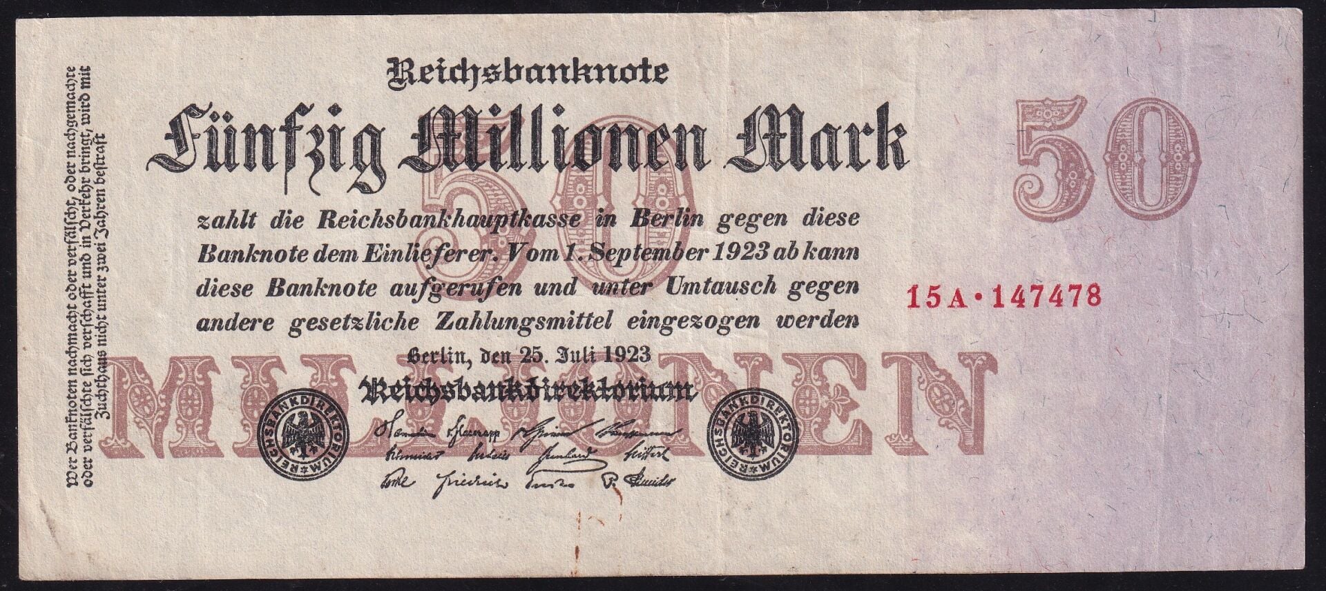 Almanya 50 Milyon Mark 1923 Çok Temiz+