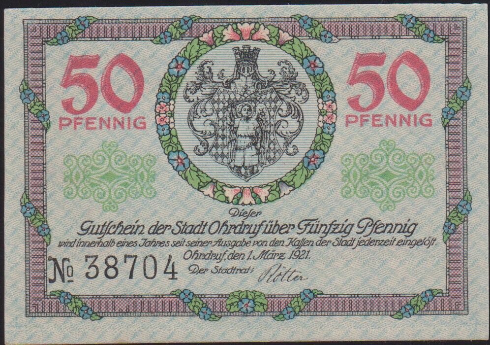 Almanya 50 Pfennig Notgeld 1921 Çil Filigranlı