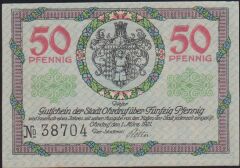 Almanya 50 Pfennig Notgeld 1921 Çil Filigranlı