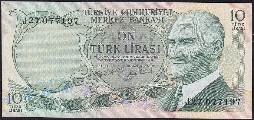 6.Emisyon 2.Tertip 10 Lira J27 077197 Çilaltı