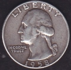 Amerika Çeyrek Dolar 1958 D Gümüş