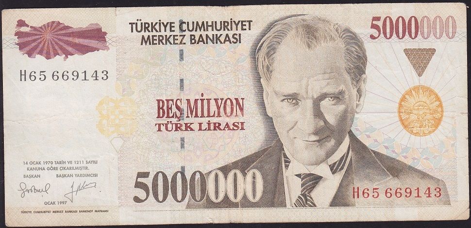 7.Emisyon 5 000 000 Lira H65 669143 Çok Temiz