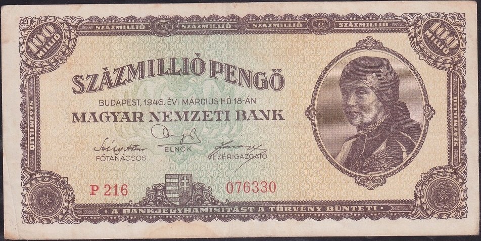 Macaristan 100000000 Pengo 1946 Çok Çok Temiz +