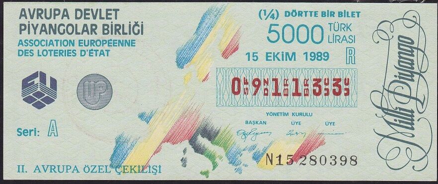 1989 15 Ekim Çeyrek Bilet - R Serisi