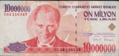 7.Emisyon 10 000 000 Lira C64 116347 Çok Temiz+