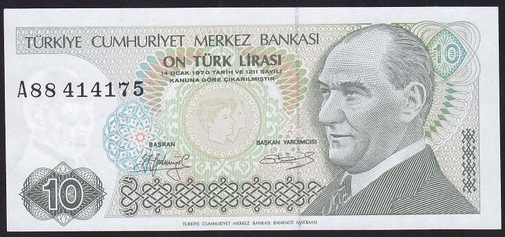 7.Emisyon 1.Tertip 10 Lira A88 414175 Çilaltı Çil