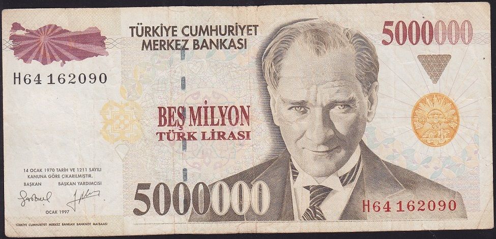 7.Emisyon 5 000 000 Lira H64 162090 Çok Temiz
