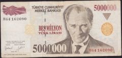 7.Emisyon 5 000 000 Lira H64 162090 Çok Temiz