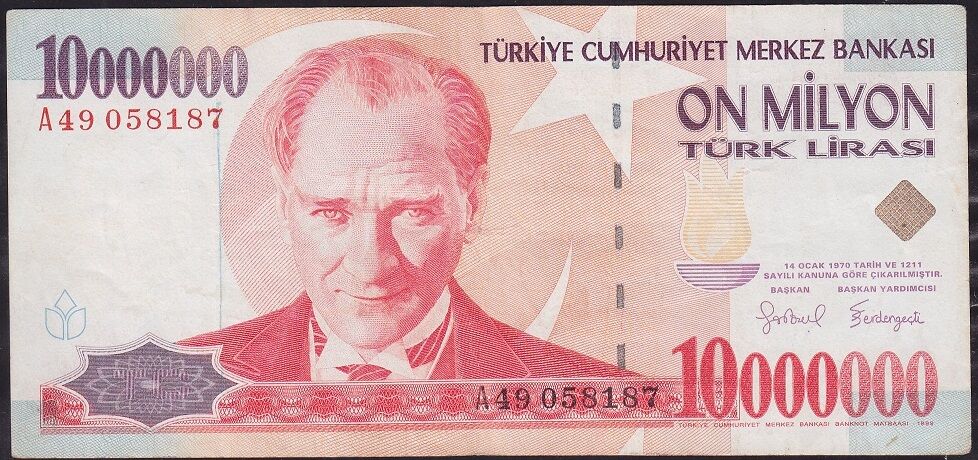 7.Emisyon 10 000 000 Lira A49 058187 Çok Temiz