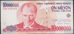 7.Emisyon 10 000 000 Lira A49 058187 Çok Temiz