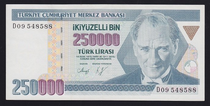 7.Emisyon 1.Tertip 250000 Lira D09 548588 AÇIKLAMAYI OKUYUNUZ