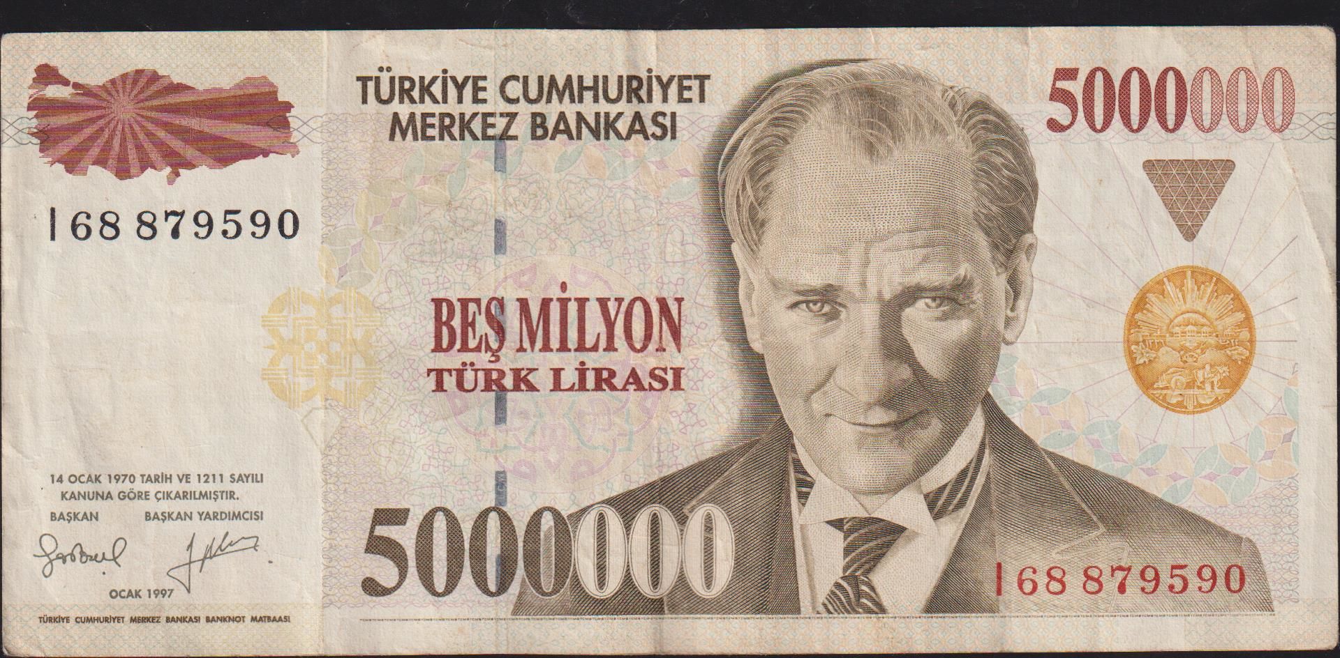 7.Emisyon 5 000 000 Lira I68 879590 Çok Temiz+