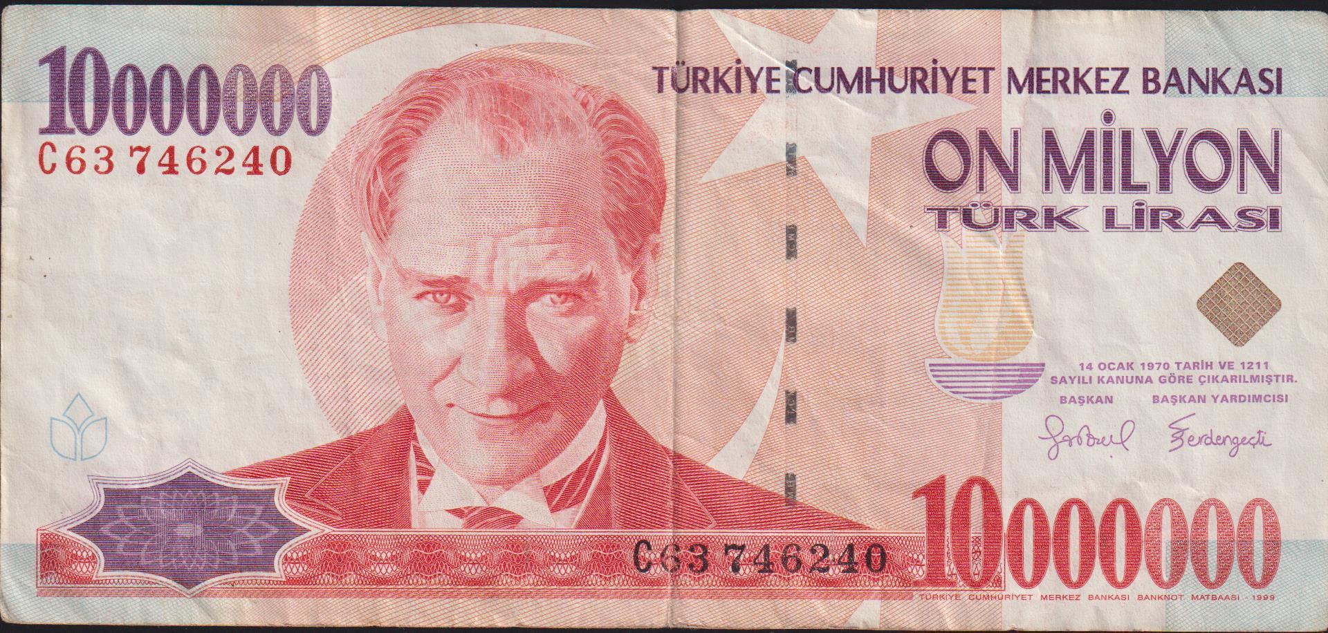 7.Emisyon 10 000 000 Lira C63 746240 Çok Temiz+