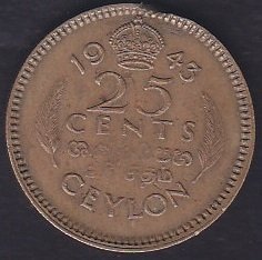 SRİ LANKA( BRİTİSH CEYLON ) 25 CENT 1943