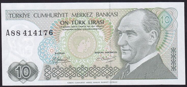 7.Emisyon 1.Tertip 10 Lira A88 414176 Çilaltı Çil