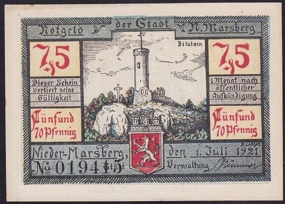 Notgeld Almanya 75 Pfennig 1921 Çil