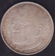 Almanya 5 Mark 1978 D Gümüş Gustav Stresemann'ın Doğumunun 100. Yıldönümü Hatıra Para