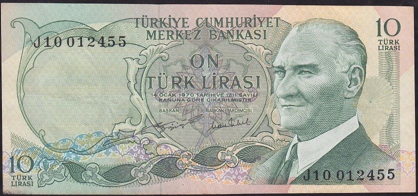 6.Emisyon 2.Tertip 10 Lira J10 012455 Çok Temiz+