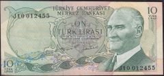 6.Emisyon 2.Tertip 10 Lira J10 012455 Çok Temiz+