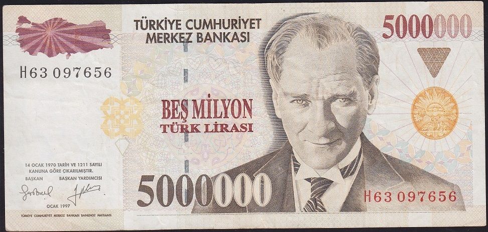 7.Emisyon 5 000 000 Lira H63 097656 Çok Temiz+