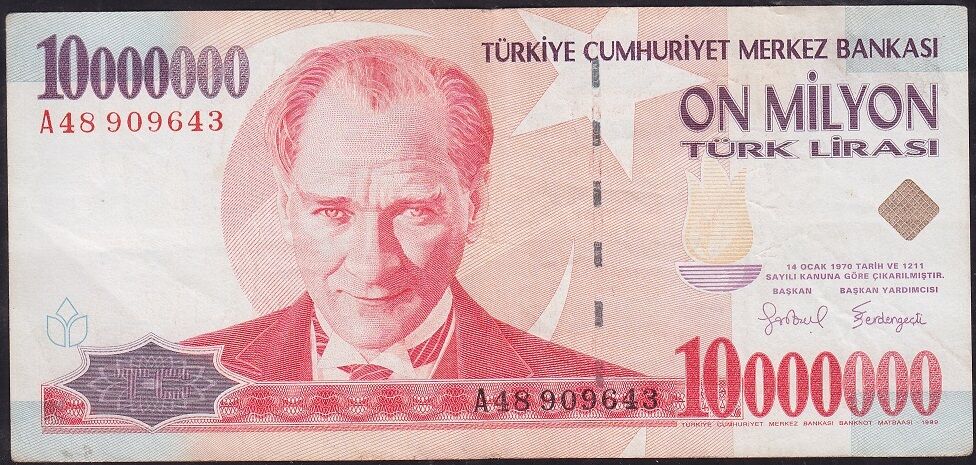 7.Emisyon 10 000 000 Lira A48 909643 Çok Temiz+