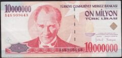 7.Emisyon 10 000 000 Lira A48 909643 Çok Temiz+