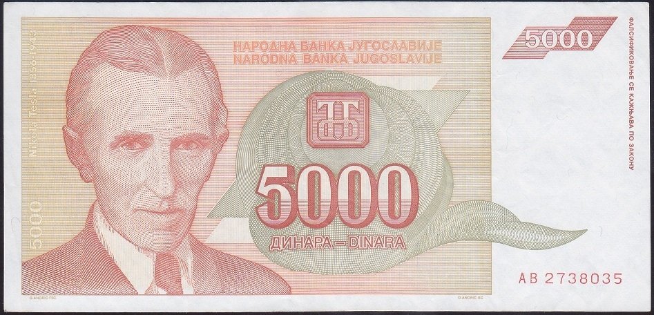 YUGOSLAVYA 5000 DİNAR 1993 ÇOK TEMİZ + eski kağıt para değerleri