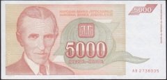 YUGOSLAVYA 5000 DİNAR 1993 ÇOK TEMİZ + eski kağıt para değerleri