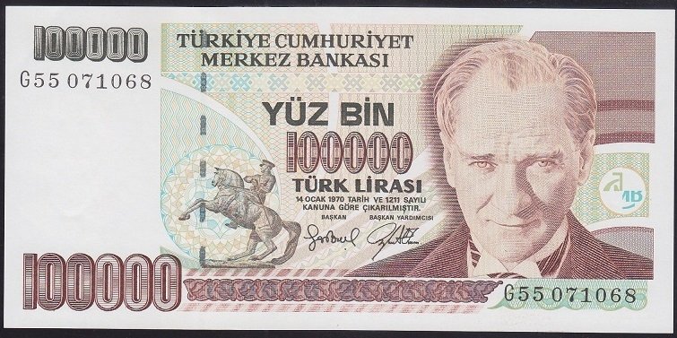 7.EMİSYON 3.TERTİP 100000 LİRA G55 071068 ÇİLALTI eski kağıt para fiyatları