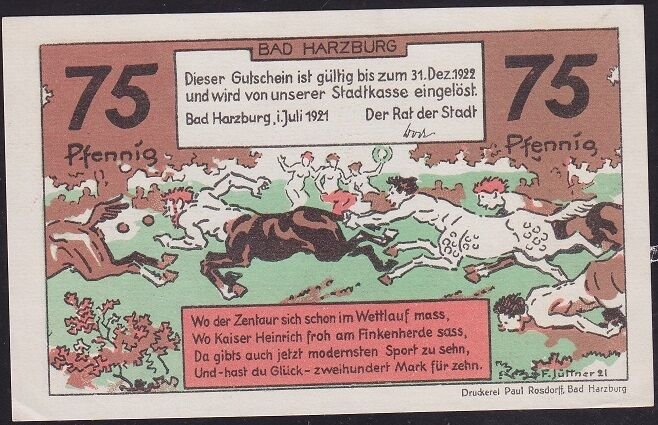 Almanya 75 Pfennig Notgeld 1921 Çilaltı Çil