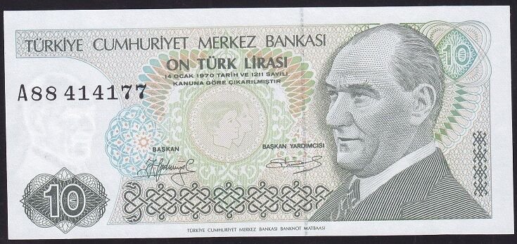7.Emisyon 1.Tertip 10 Lira A88 414177 Çilaltı Çil