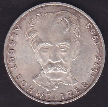 Almanya 5 Mark 1975 G Gümüş Albert Schweitzer'in Doğumunun 100. Yıldönümü Hatıra Para