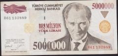 7.Emisyon 5 000 000 Lira H61 132889 Çok Temiz+
