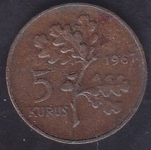1967 Yılı 5 Kuruş Çok Temiz